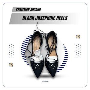 Christian Siriano Black Josephine Lace-Up Heels Size 8.5 Pointed Toe Cutout Desi